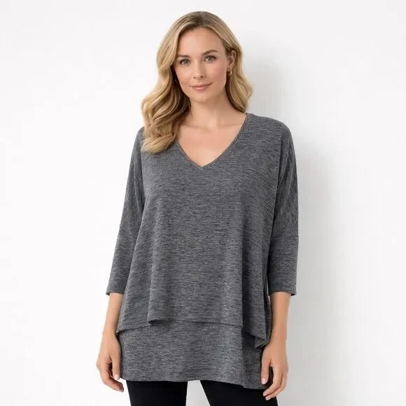 Joseph Ribkoff LDS Tunic Womens Sz 12 Silver Modal Layered V-Neck Lagenlook - Picture 1 of 13